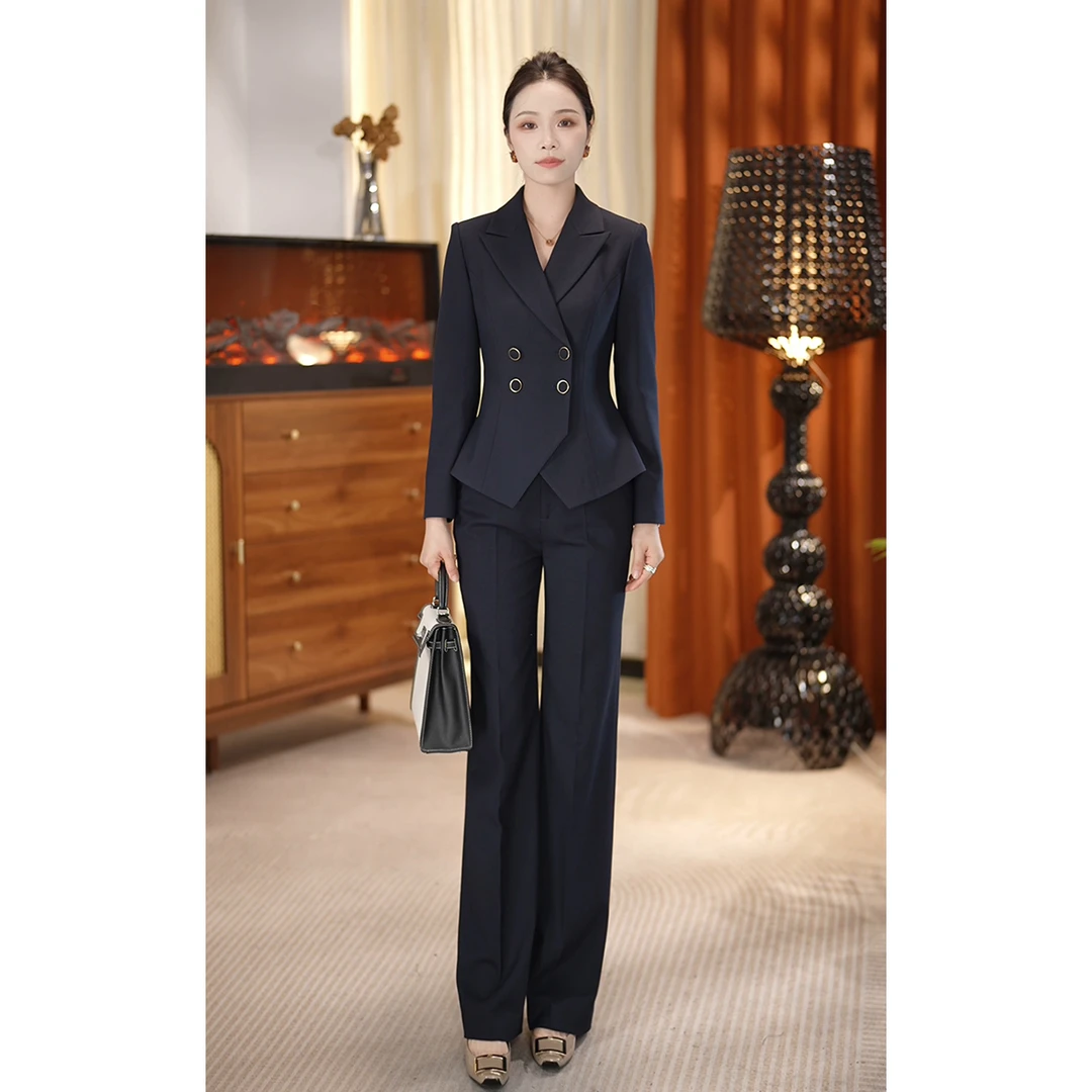2025新款深藏青色西装套装女时尚高级显瘦显气质冬季厚款通勤西装