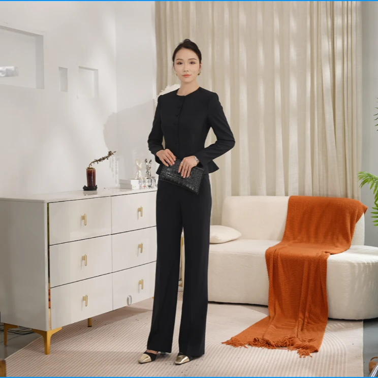 2025夏季薄款长袖西装套装女高腰气质显瘦时尚商务通勤西裤套装