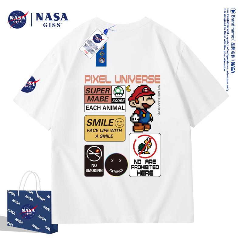 NASA GISS联名款2022新款纯棉T恤男女同款马里奥长绒棉-WW