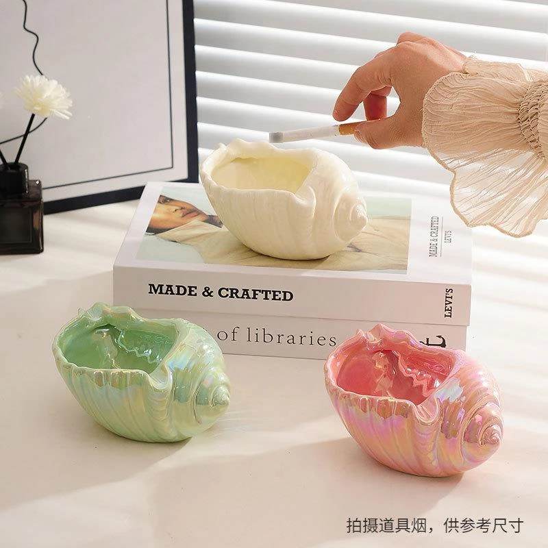 【新品】高颜值北欧海螺装饰品陶瓷高颜值烟灰缸家用客厅办公室潮