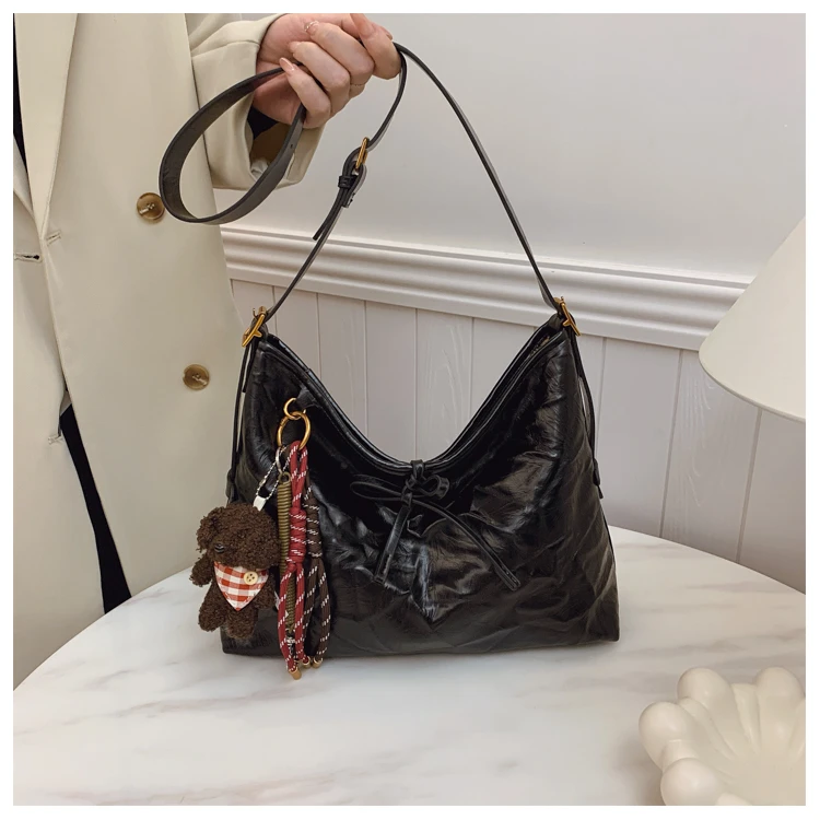 时尚百搭女士大容量褶皱托特包单肩斜挎包