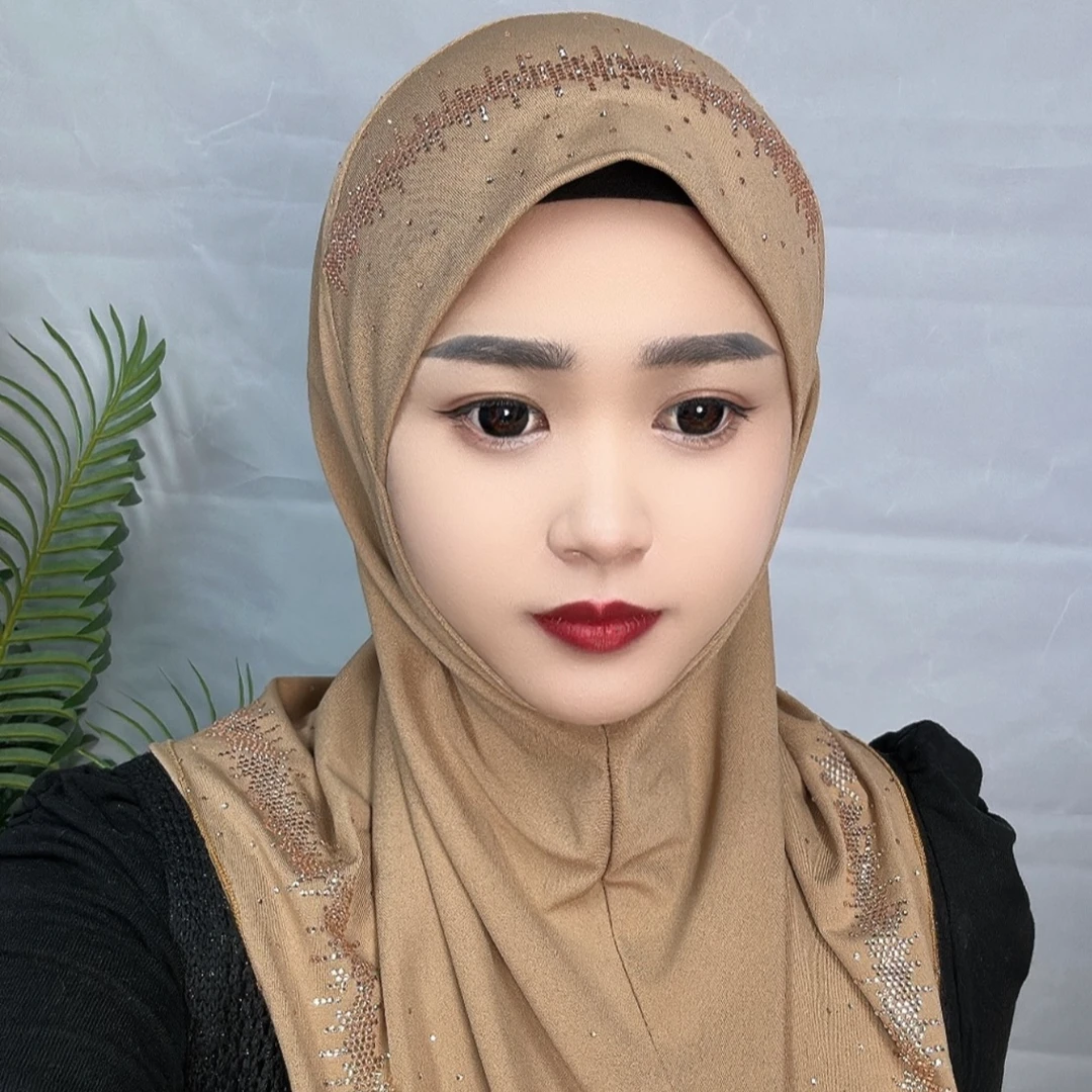 新款夏季轻薄软纱全烫钻盖头纱巾