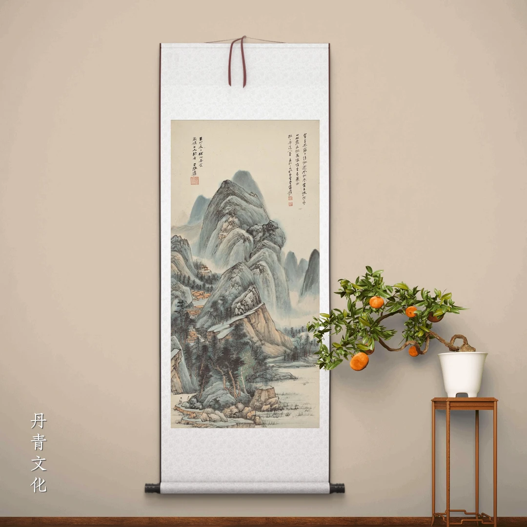峦林幽树装饰画走廊茶室高清卷轴字画山水画入户新中式竖版
