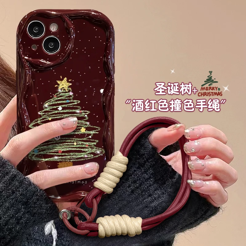 彩绘圣诞树适用iphone15/13苹果14手机壳华为vivo小米oppo软套女
