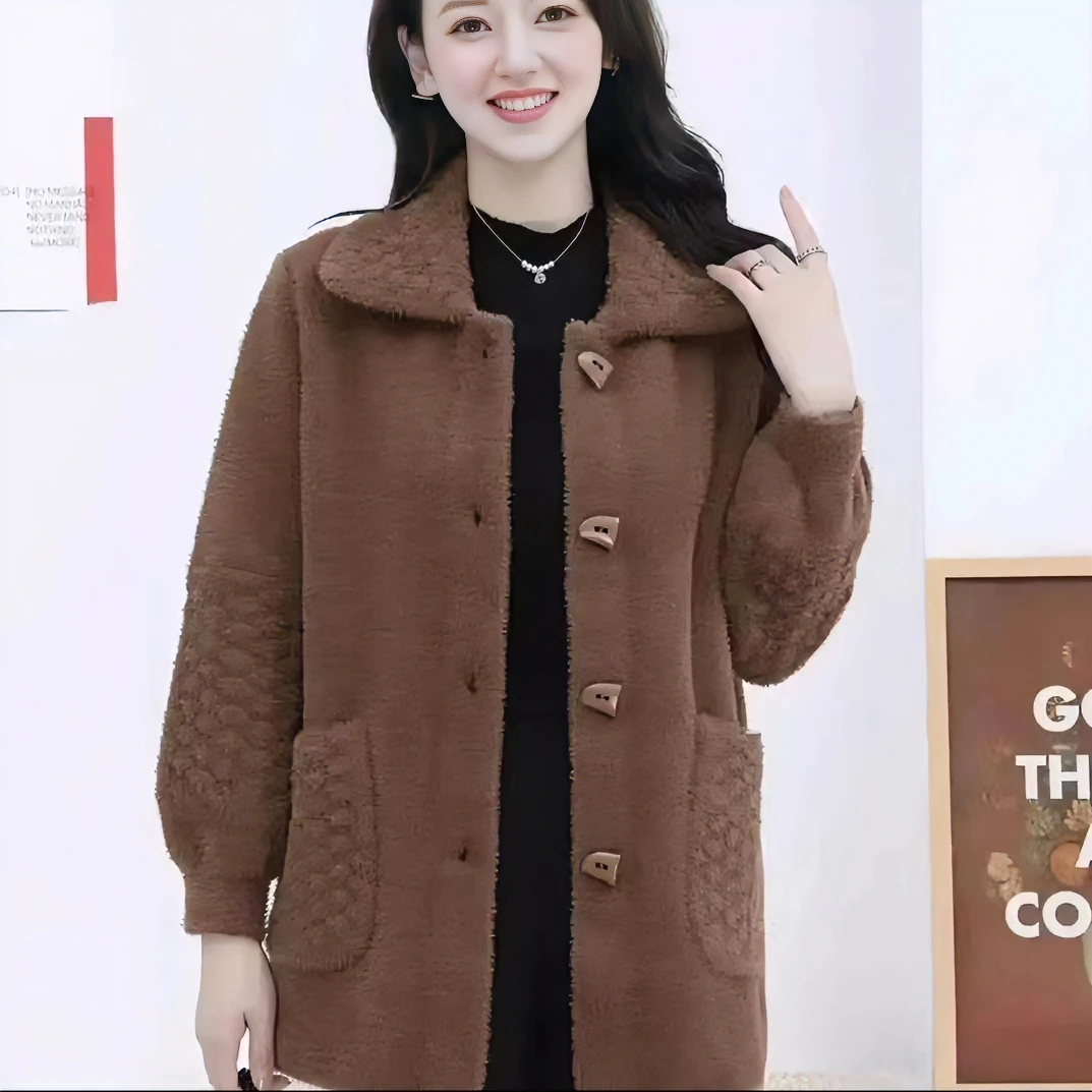 纯色保暖时尚秋冬外套大衣妈妈装春秋中老年中长款女装女士洋气