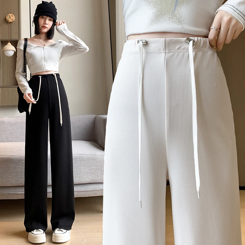 孕妇无托腹布裤子春秋薄款外穿春夏季宽松抽绳休闲垂感窄版阔腿裤