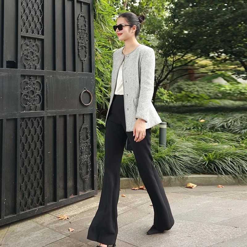 COLINWANG-'风范凝固'韩国进口弹力抗皱显瘦高腰西装微喇裤张若愚