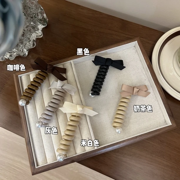 SWW日系蝴蝶结珠珠电话线泡泡编发圈头绳显发量百搭简约少女甜美