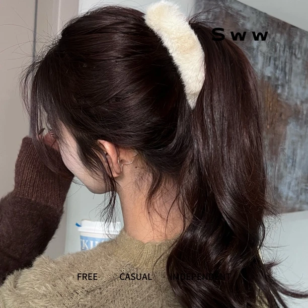 SWW秋冬新款毛绒显发量后脑勺香蕉夹一字高马尾夹