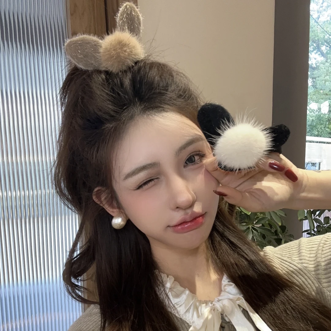 SWW/可爱猫耳朵发圈秋冬新款貂貂绒弹力发圈
