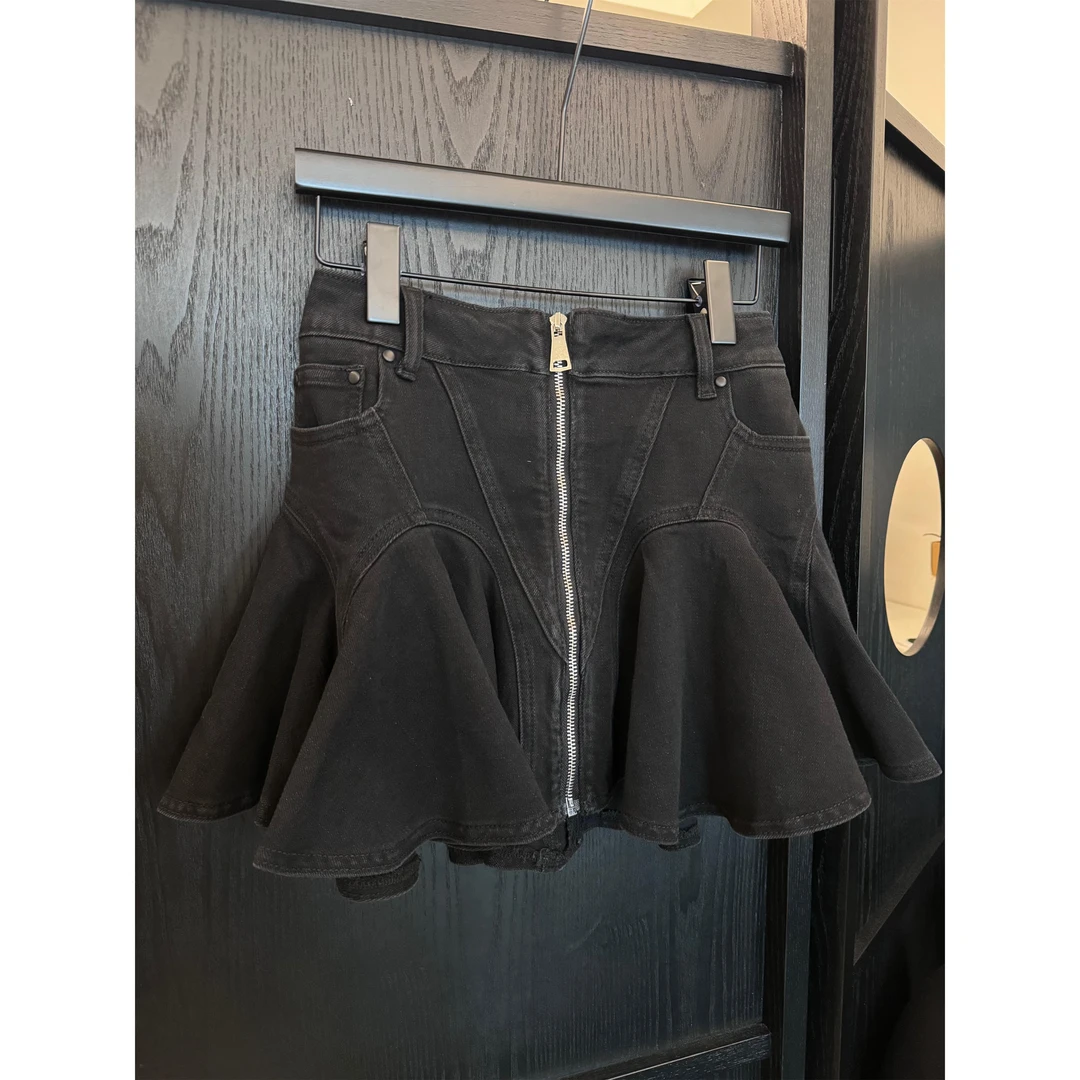 A摆黑牛仔半身短裙