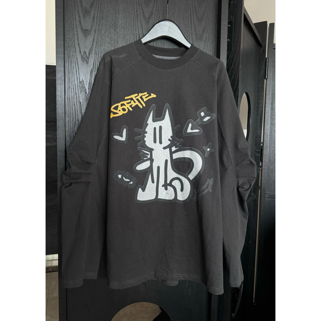 打折袖小猫印花T恤