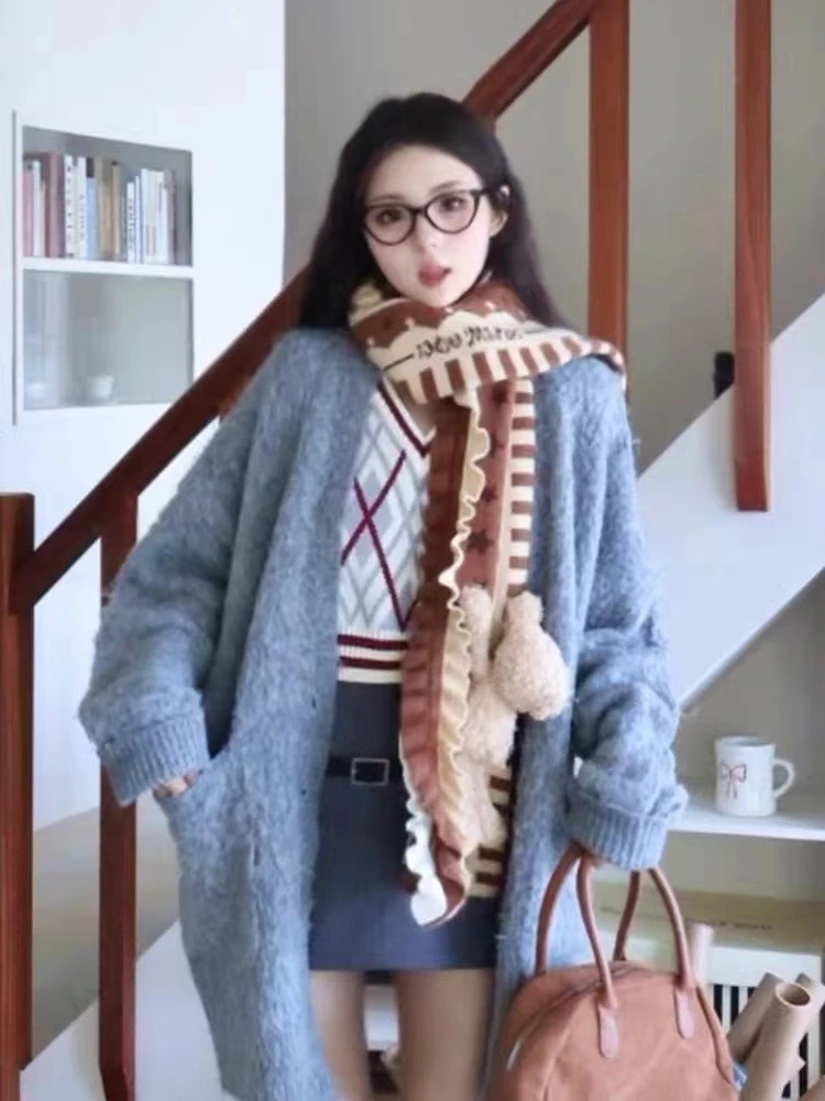 可爱小熊兔子蛋糕可爱保暖针织围巾