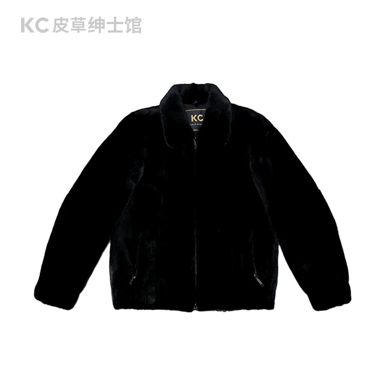 KC男士皮草黑色翻领松紧袖Q099846