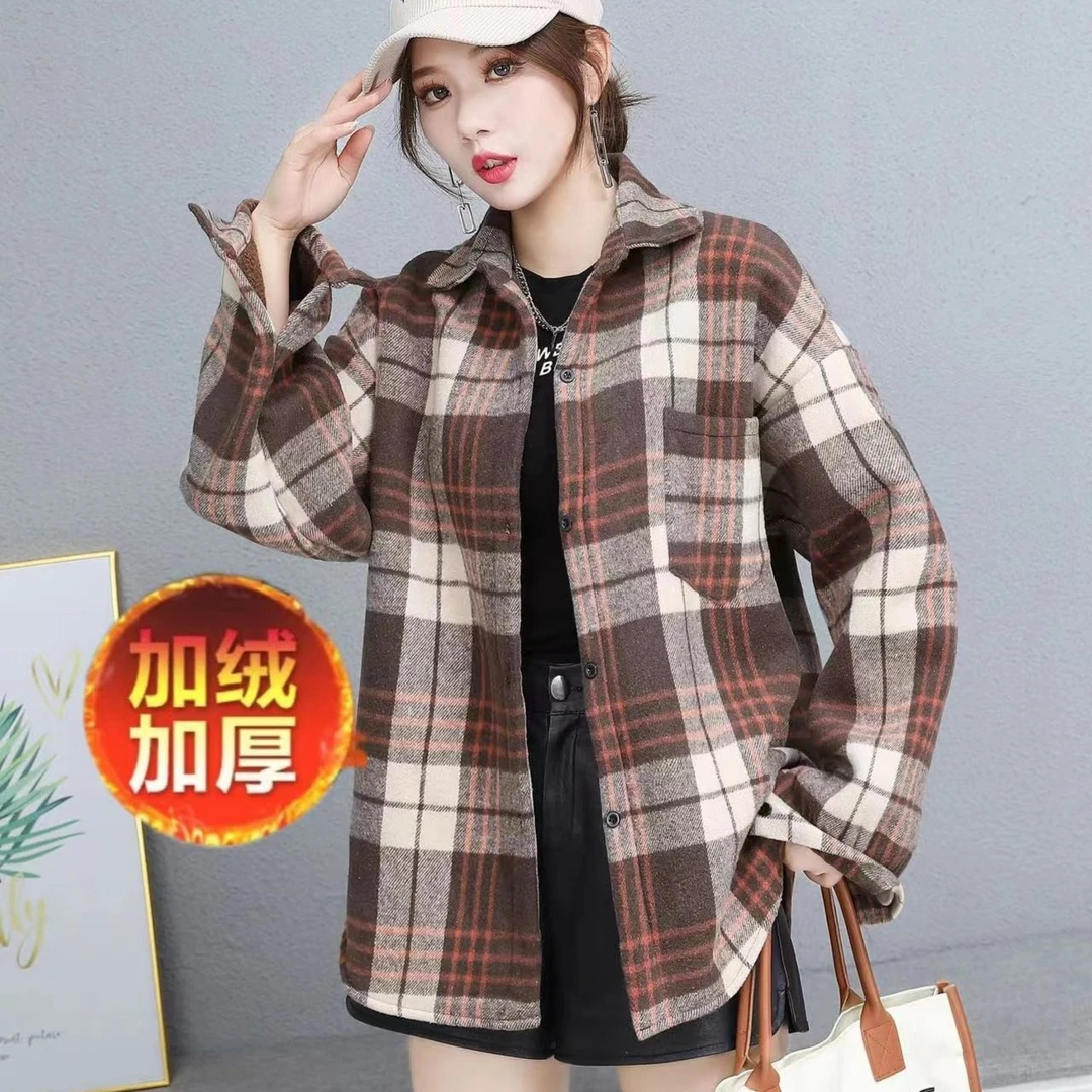 清仓福利款(385)加绒加厚一体绒】宽松休闲时尚百搭港味衬衫外套