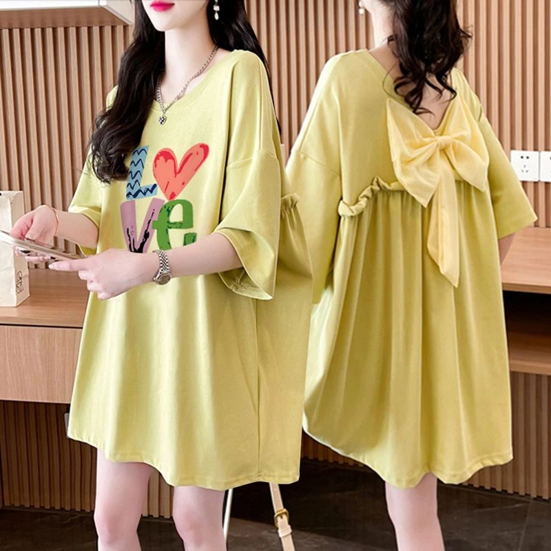 洋气减龄设计感短袖T恤女2024夏季新款宽松中长款胖mm体恤衫上衣