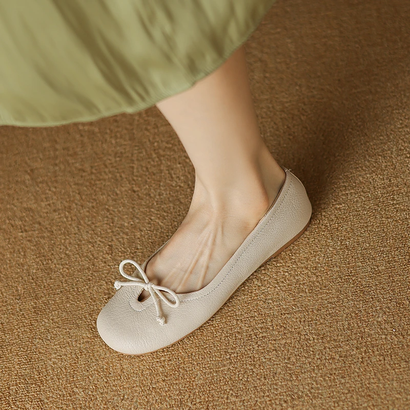 软羊皮 防磨脚 真皮舒适百搭平底软底单鞋女圆头乐福鞋温柔配裙子