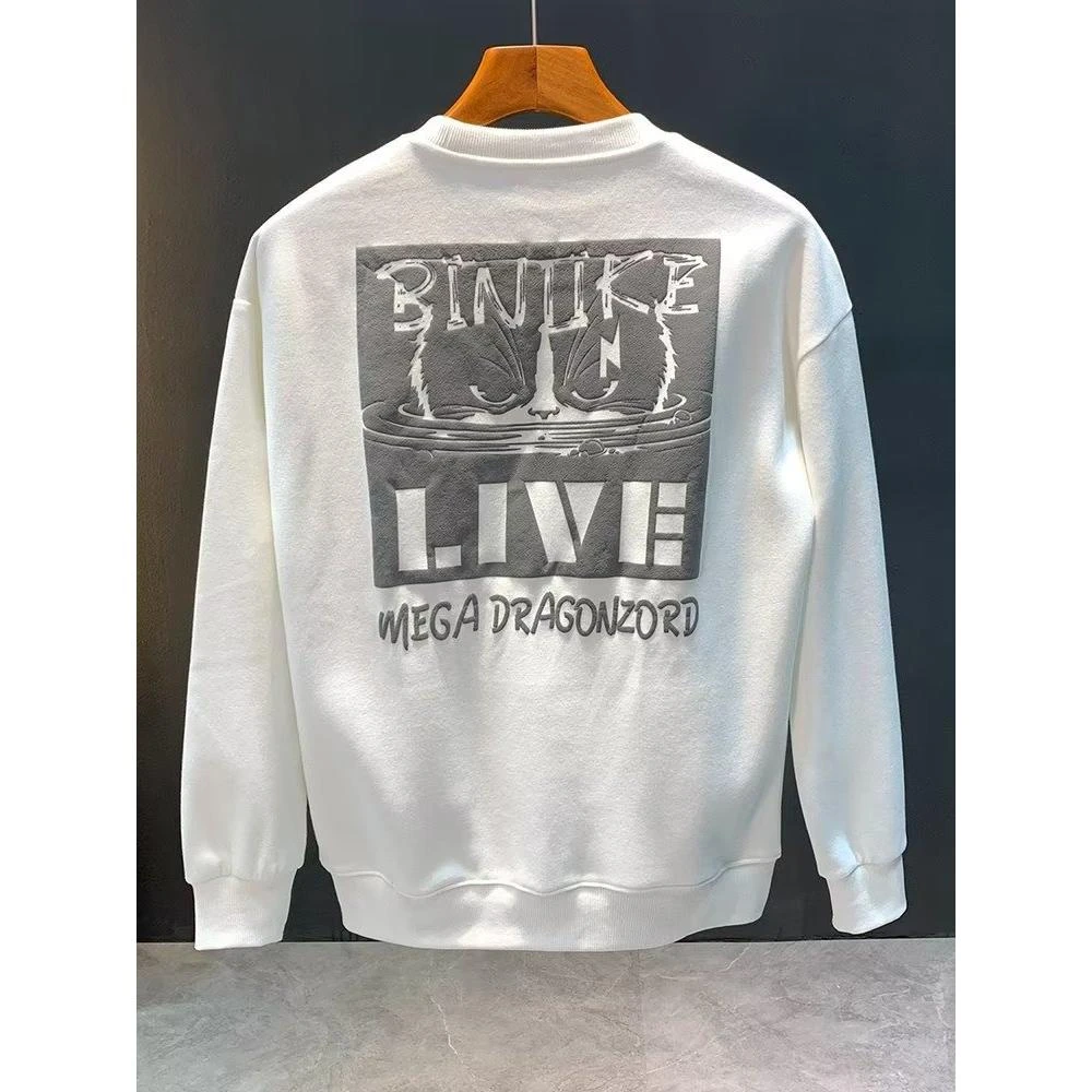 秋冬男士圆领套头卫衣男装时尚印花长袖打底衫上衣服卫衣男装休闲