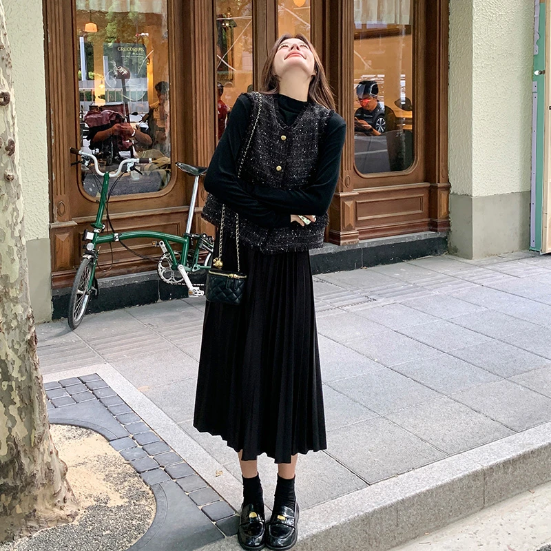 初秋搭配一整套小香风马甲法式气质超好看连衣裙洋气漂亮套装