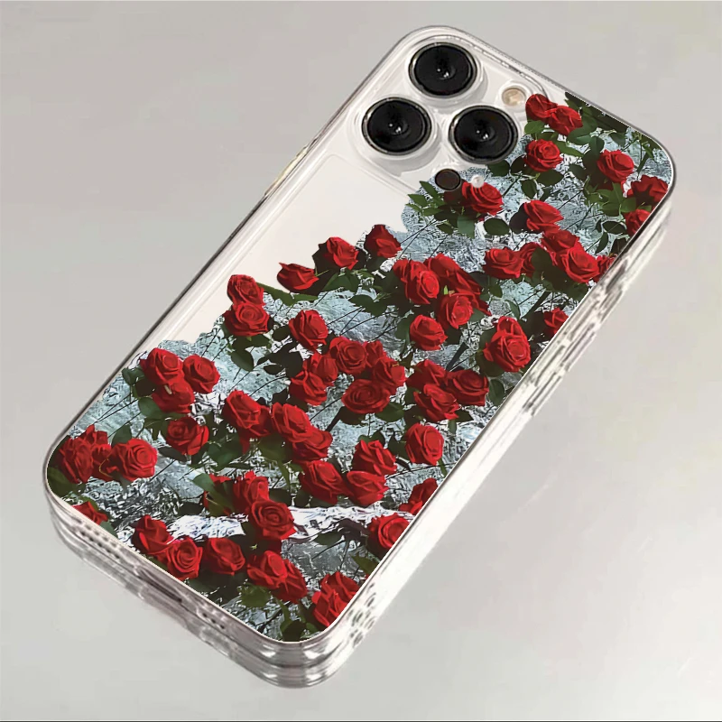 壳玛仕油画玫瑰花适用iphone15苹果13手机壳14promax透明12xr软11