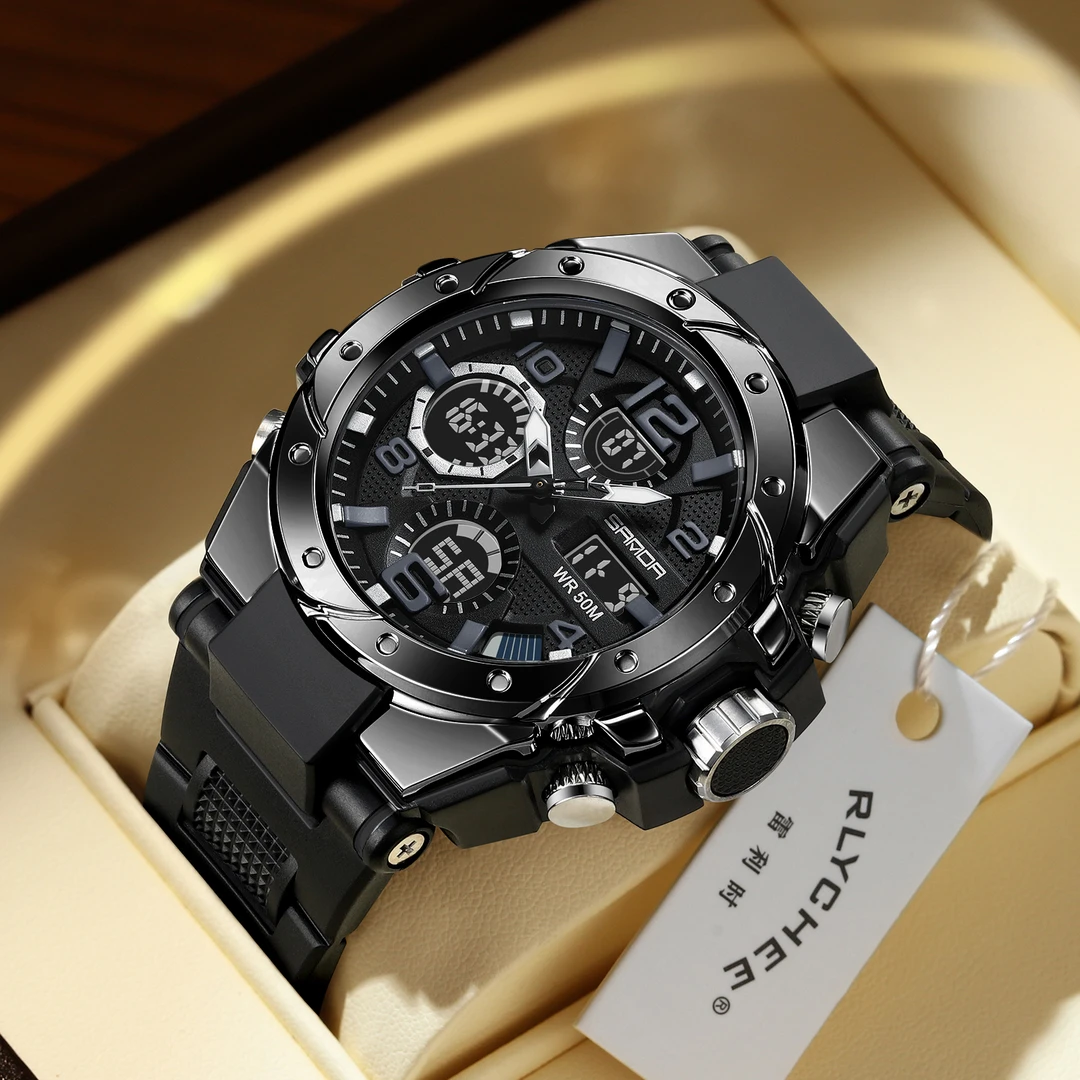 雷利时电子手表男士时尚防水夜光多功能双显青少年初高中学生男款