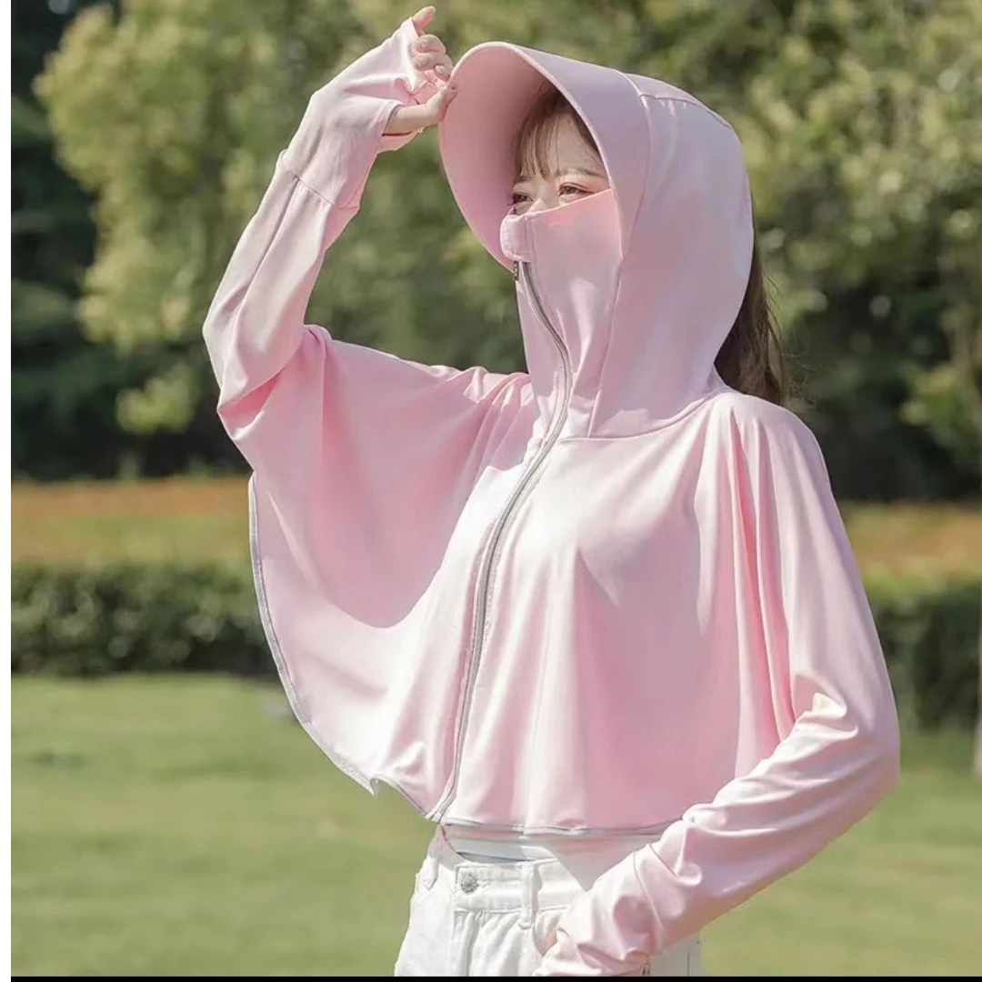 防晒衣新款加长帽女长袖冰丝防晒服披肩夏季防紫外线户外骑行百搭
