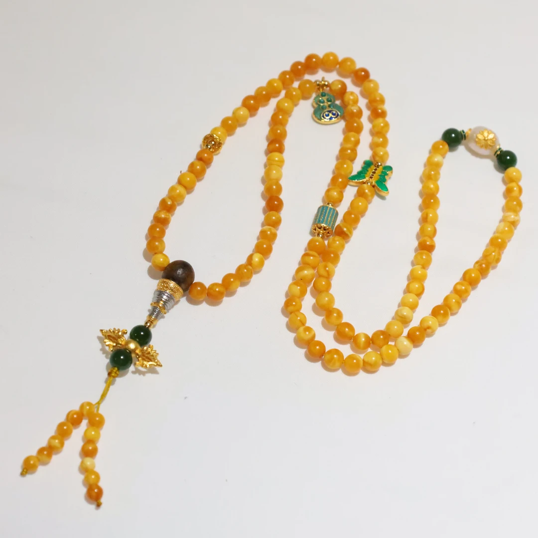 【心如珠宝甄选】蜜蜡妖花设计款三圈108项链XK02677