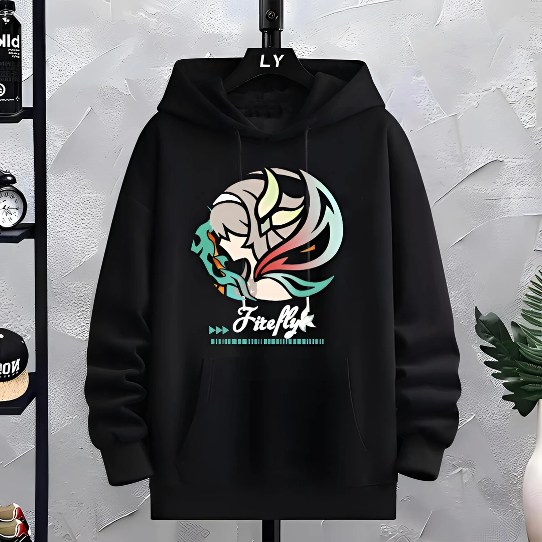 星穹铁道加绒连帽卫衣流萤周边衣服学生青少年秋冬加绒加厚卫衣男