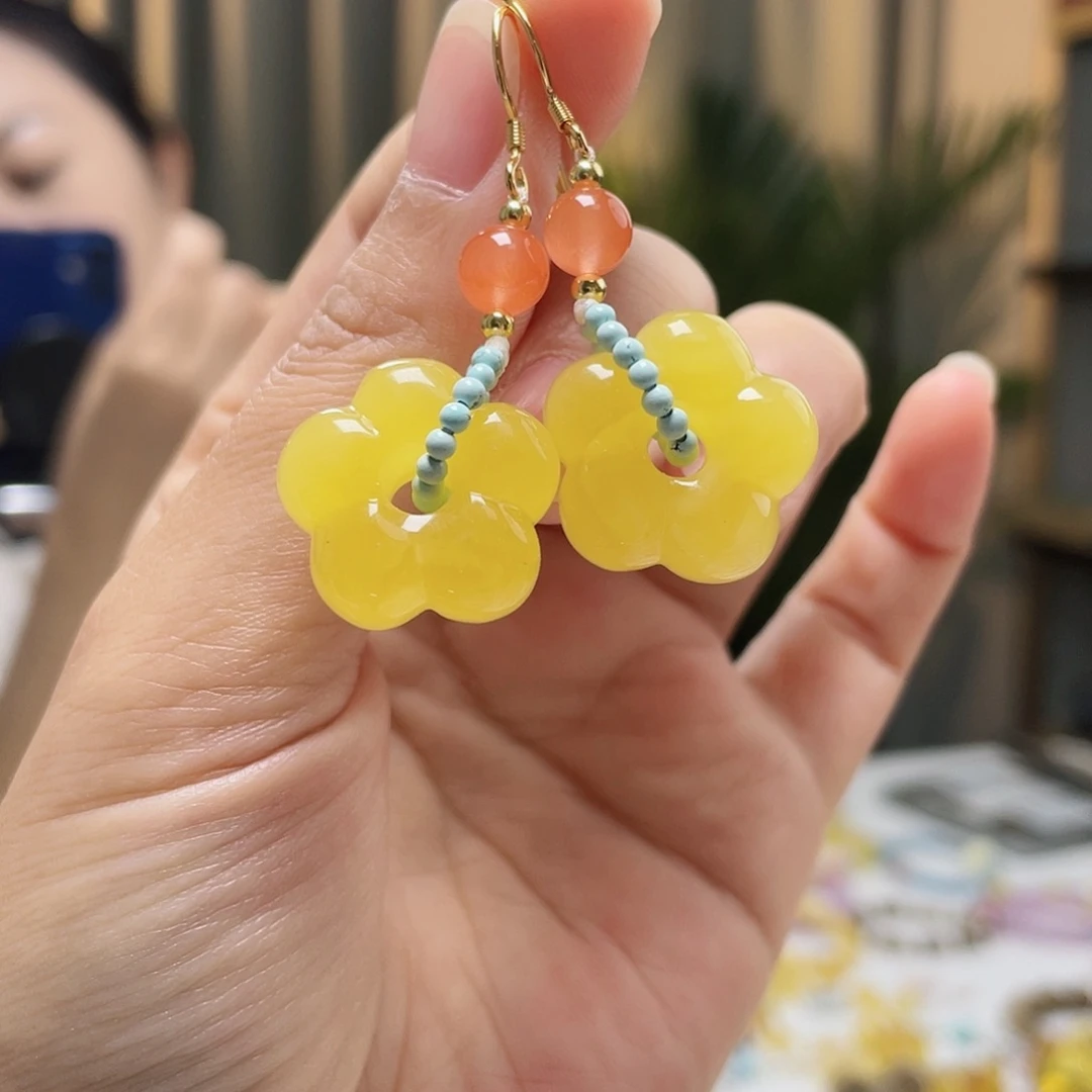 琥珀手链银S925镀金镶嵌蜜蜡耳坠