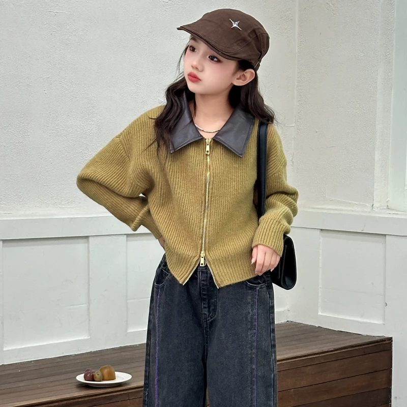 女童秋季毛衣2024新款洋气时尚纯色针织衫中大童6-12岁秋款上衣潮