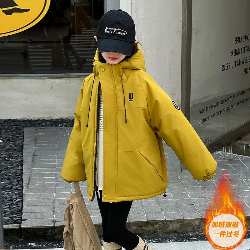 女童棉袄2024新款洋气时尚保暖纯色棉衣中大童6-12岁女孩锁温冬款