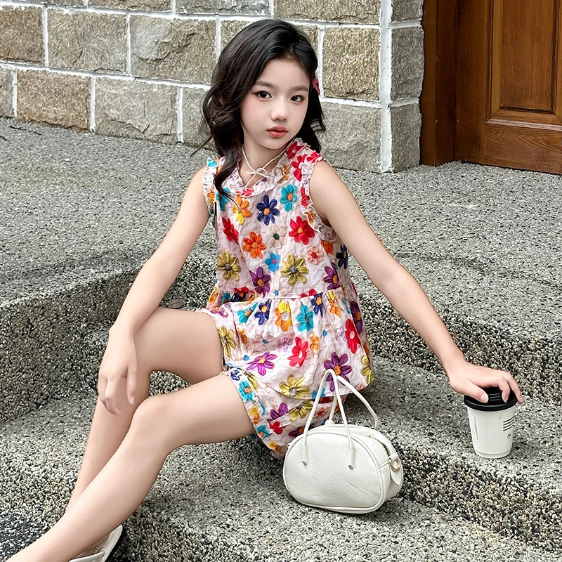 女童夏季套装2024新款洋气碎花时尚两件套中大童6-12岁女孩夏款潮