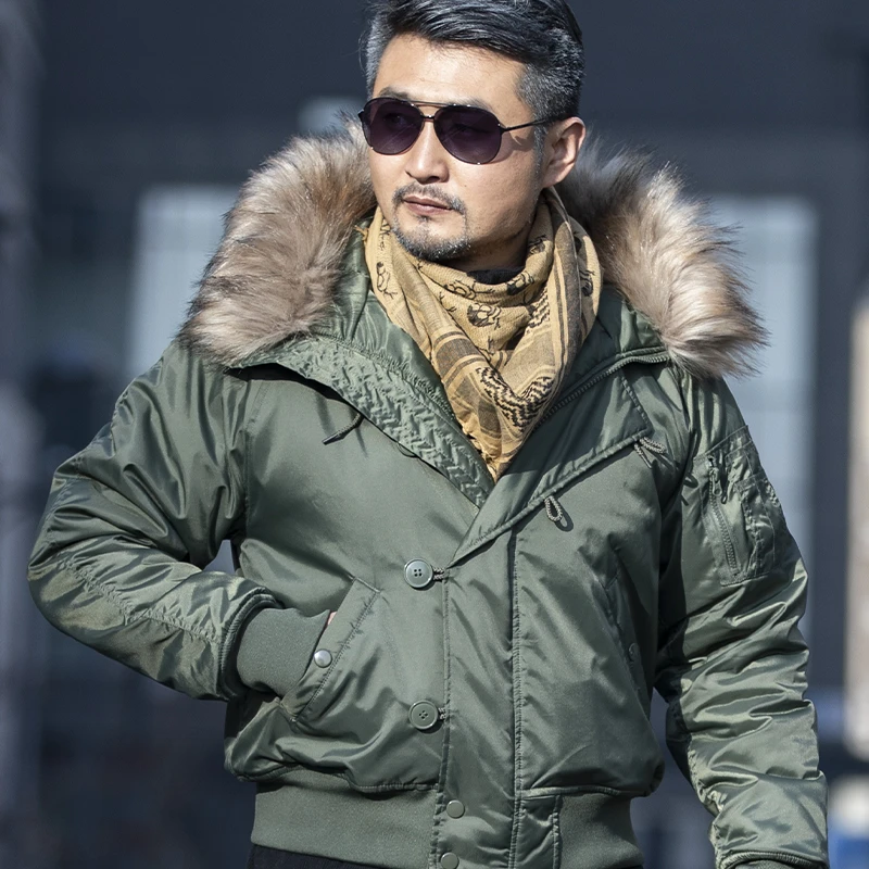 冬季N2B极地防寒战术棉服男短款保暖连帽毛领棉衣户外