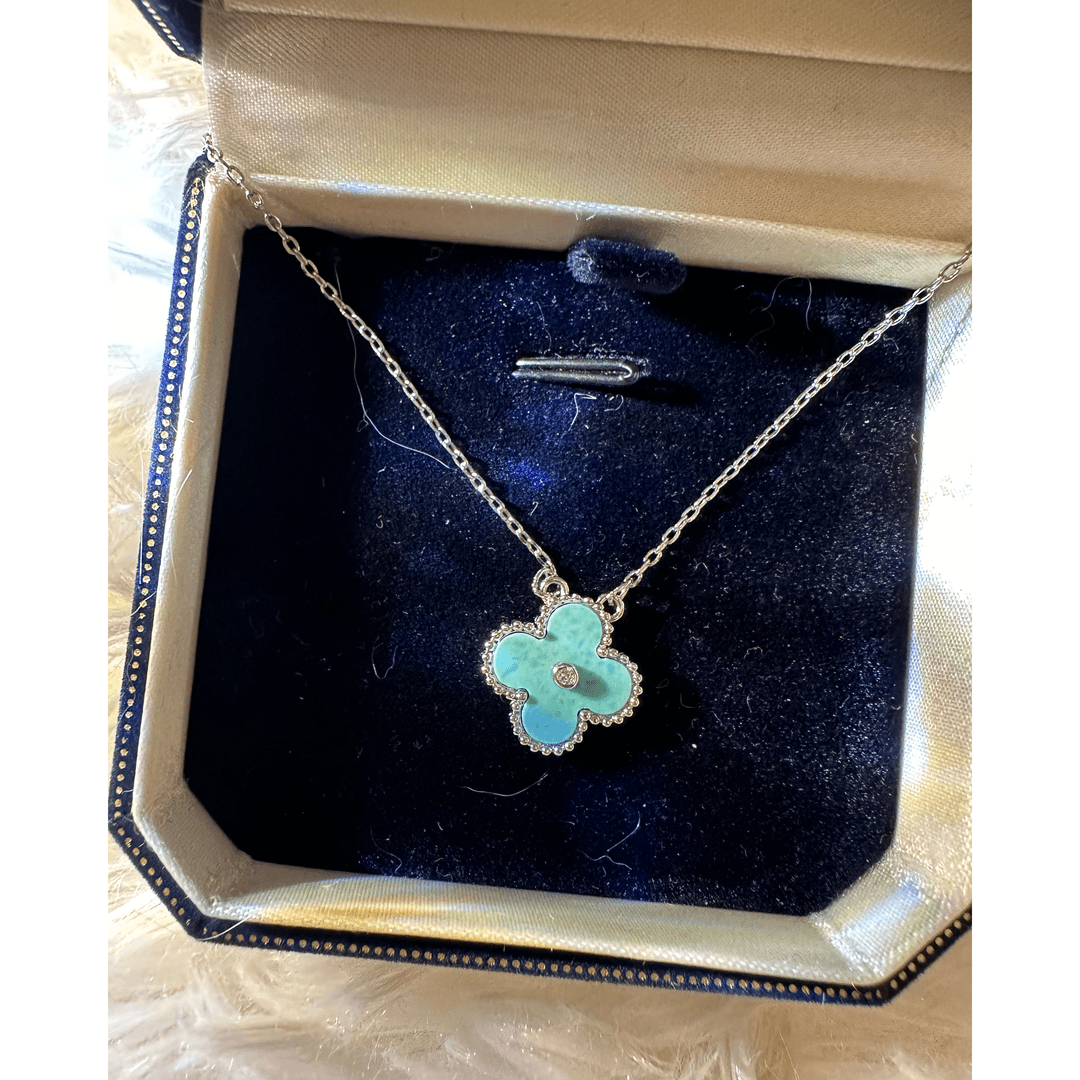 铜合金项链 海洋蓝四叶草珐琅项链 P0477