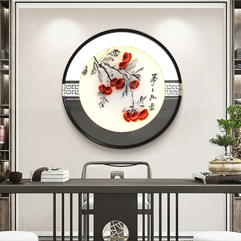 【苏绣坊】玄关装饰画高级感灯画大气客厅挂画新中式圆形