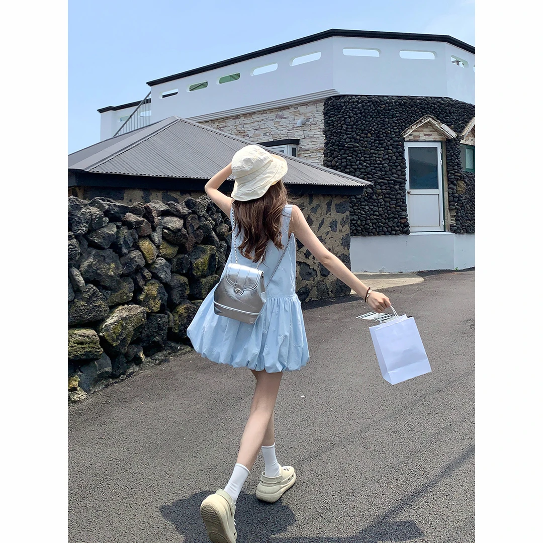 【泡芙云朵】chic网红宽松无袖花苞裙短款蓬蓬设计感显瘦小个子短裙
