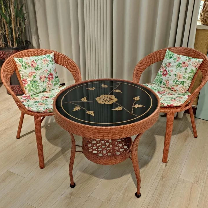 阳台茶几小户型室内藤椅三件套小圆桌休闲室内组合简约茶台茶桌