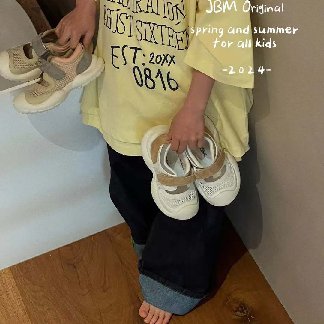 JBM儿童包头网鞋男女童夏季大头丑萌魔术贴休闲鞋软底网布凉鞋