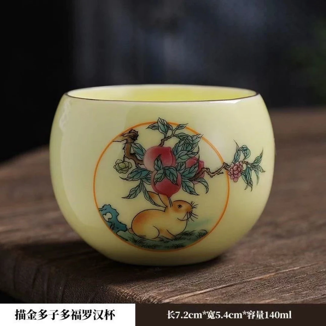 玉兔送桃主人杯家用陶瓷手工茶盏泡茶小号网红同款客人杯品茗