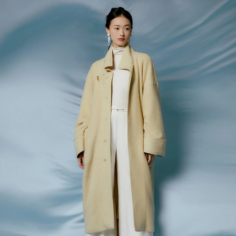 生姜 萦香 长款毛呢外套女冬季新款简约时尚大衣11343109