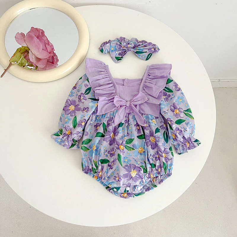 【爆款推荐】长袖包屁衣满月百天周岁公主女宝春秋连体衣韩版时尚