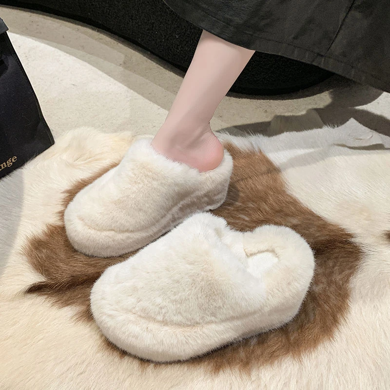 包头毛毛拖鞋女外穿2024秋冬新款网红保暖半拖厚底坡跟增高棉拖鞋
