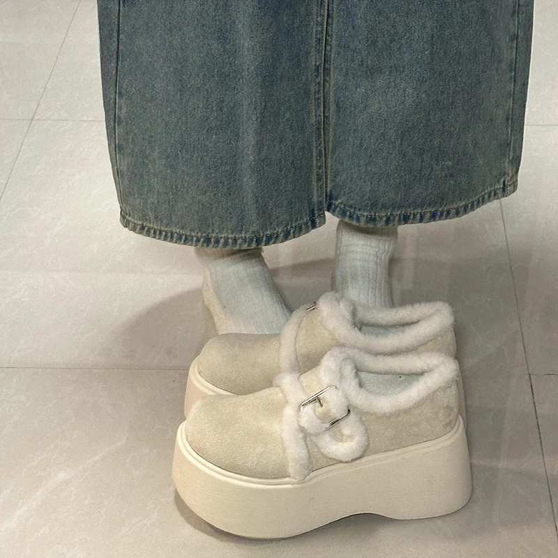 加绒松糕厚底勃肯棉鞋女冬季外穿2024新款小个子复古保暖毛毛鞋子