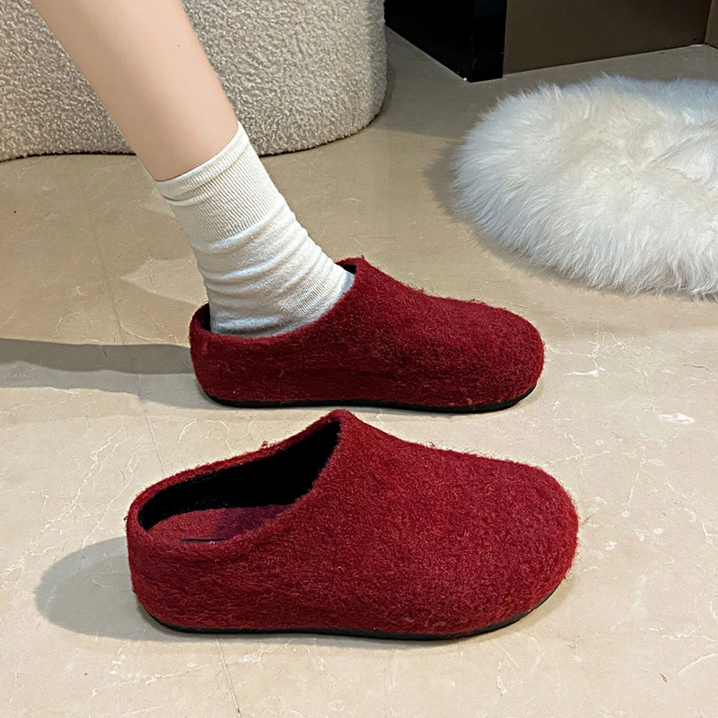 增高厚底包头半拖鞋女2024新款法式网红松糕毛毛拖鞋女外穿穆勒鞋