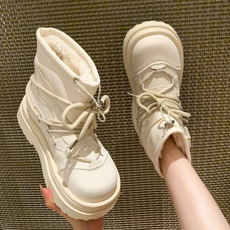 厚底防水防滑雪地靴女白色棉靴2024新款冬季加绒加厚保暖东北棉鞋