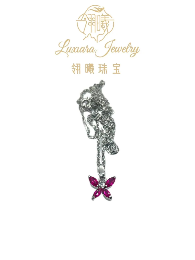 坠链均925银 【翎曦珠宝】S925银 蝴蝶吊坠 比翼双飞-粉色