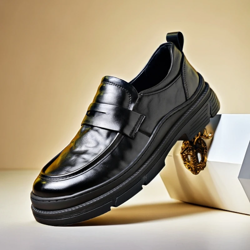 秋季男鞋真皮男士新款商务皮鞋时尚亮面头层牛皮透气休闲软底皮