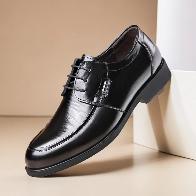 头层牛皮秋季男鞋真皮时尚亮面透气休闲软底皮男士新款商务皮鞋