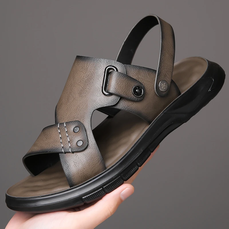 夏季新款男士休闲凉鞋休闲透气软底夏天厚底舒适凉拖两穿沙滩鞋