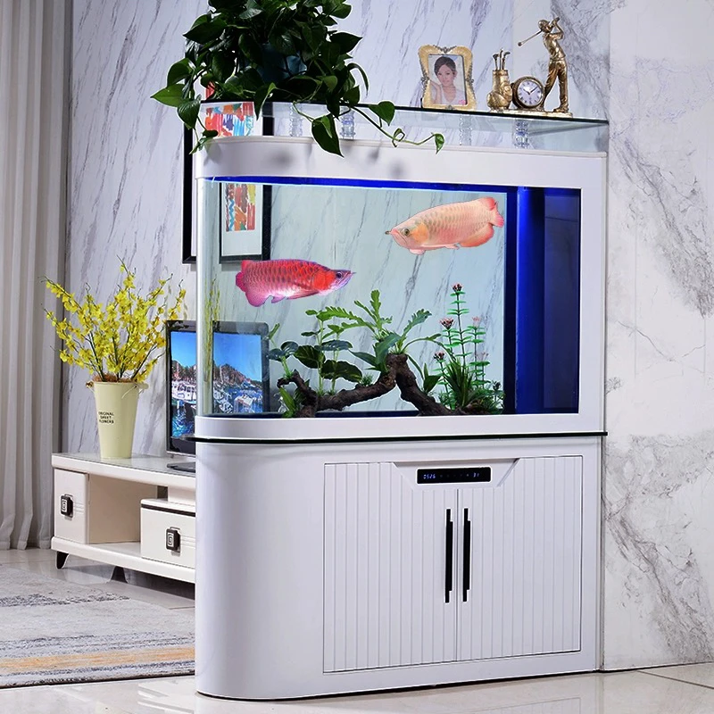 子弹头鱼缸隔断屏风客厅家用现代轻奢风水族箱底部过滤智能鱼缸